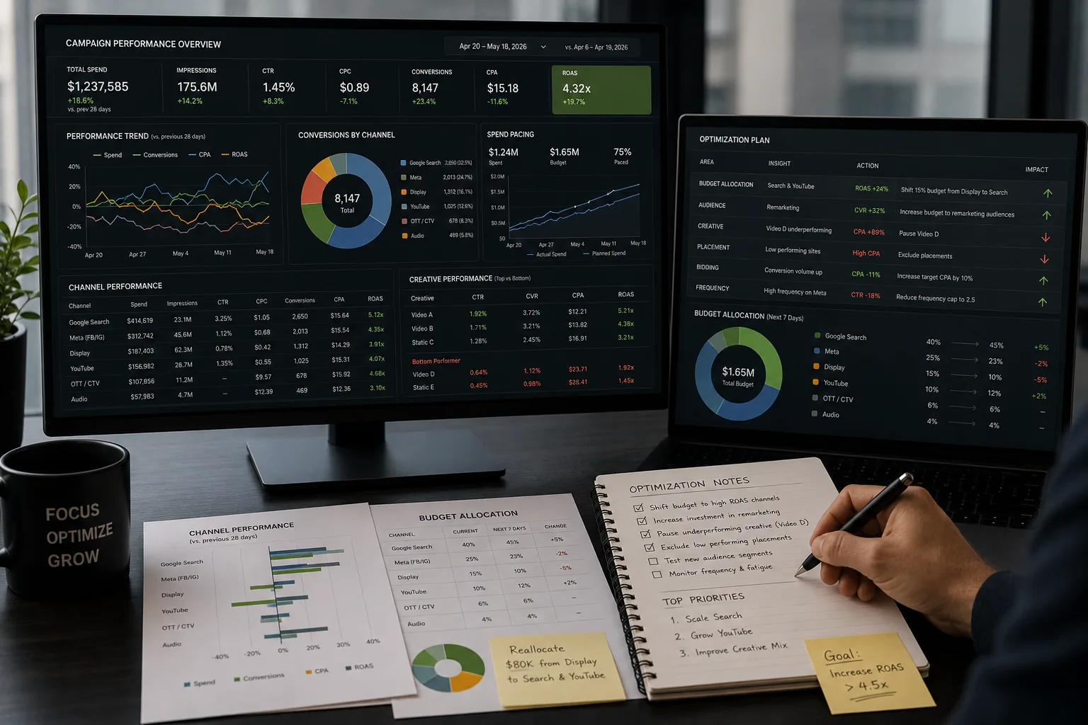 Campaign optimization, performance analysis, and marketing data dashboard